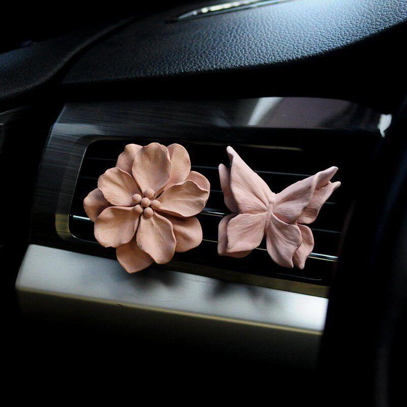 Retro Flower Car Air Outlet Aromatherapy Fancy Niche Style Camellia Car Vent Fragrant Stone Aroma Diffuser