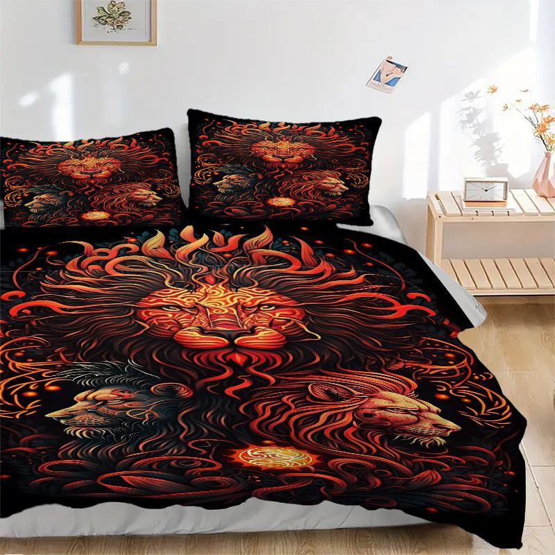 

3pcs Lion Headgear Duvet Cover Set, 1 Duvet Cover + 2 Pillowcases (No Insert), High-Definition Print, Home & Dorm yy251123040 135x200cm