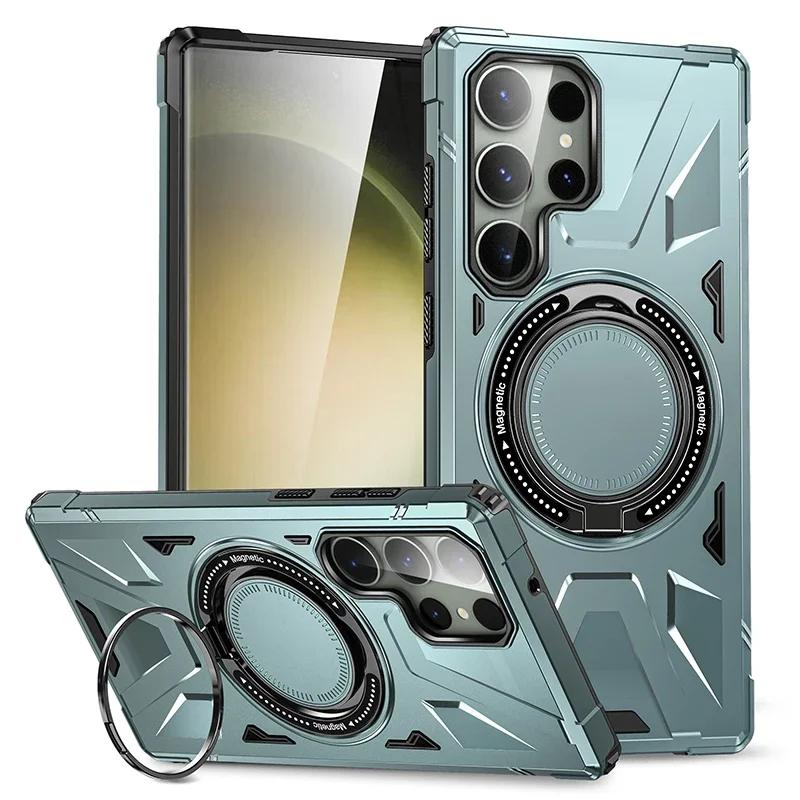 Armor Magsafe futrālis priekš Samsung Galaxy S24 Ultra S23 Plus S23 FE A15 A54 A14 statīva gredzens magnētiska gredzena turētāja aizsargstatīvi kickstand cove