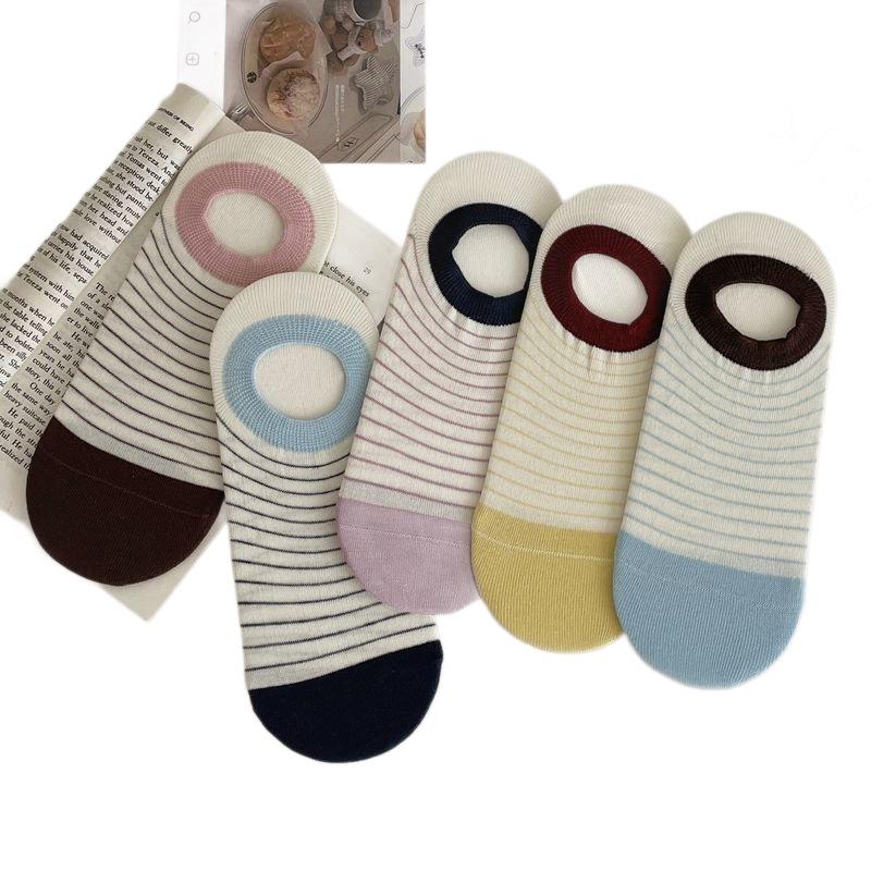 Sock Children's Summer Lightweight Striped Ankle Socks with Invisible Shallow Opening, Anti-slip, Non-slip Off-the-heel Cotton Dopamine Short Socks