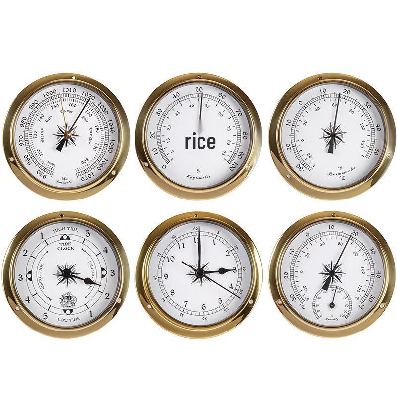 J81 Clock Weather Station with 4-Dial Barometer, Copper Case, 45mm, Includes Temperature & Humidity Meter for Ships