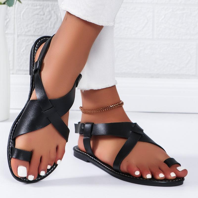 Fashion New Style Fashion Women's Cross Strap Toe Loop Flat Slippers Solid Color Open Toe Non Slip Slides Shoes Outdoor Casual Sandals
