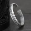 Engraved Open Cuff Bracelet with Vintage Script Detail and Floral Accent, Silver Tone Bangle for Festive Styling and Everyday Wear Use