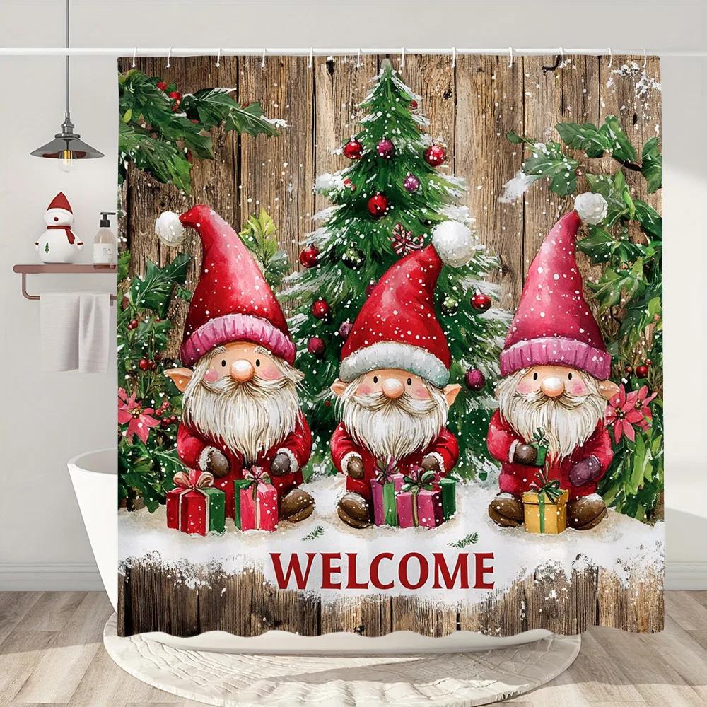 Funny Christmas Shower Curtain Santa Claus Snowman Deer Snow Scene Christmas Gifts Shower Curtain Bathroom Decoration With Hooks