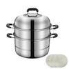 Buuyyaa Stainless Steel with Glass Gas and IH Includes Steaming 28cm Steamer, Three-Tier, Multifunctional, Lid, Compatible, Cloth,