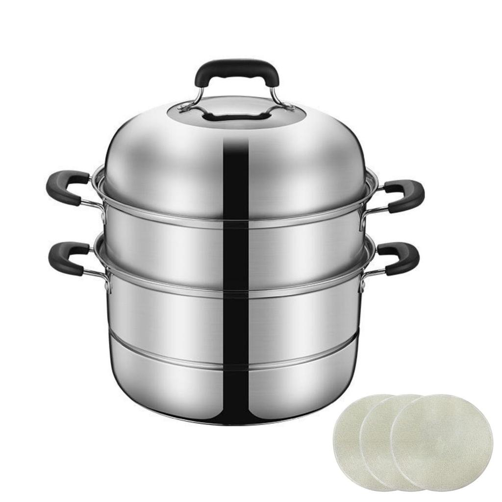 buuyyaa Stainless Steel with Glass Gas and IH Includes Steaming 28cm Steamer, Three-Tier, Multifunctional, Lid, Compatible, Cloth,