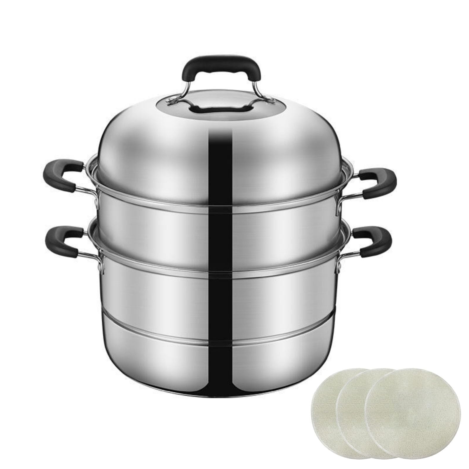 

buuyyaa Stainless Steel with Glass Gas and IH Includes Steaming 28cm Steamer, Three-Tier, Multifunctional, Lid, Compatible, Cloth,