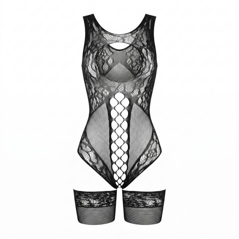Women Sexy Hollow Out Open Crotch One Piece Fishnet Plus Size Lingerie