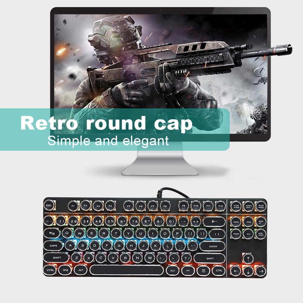 Tastatură Mecanică Punk 917 cu Taste Rotunde Vintage pentru Cafenele Internet PUBG, Accesoriu Calculator