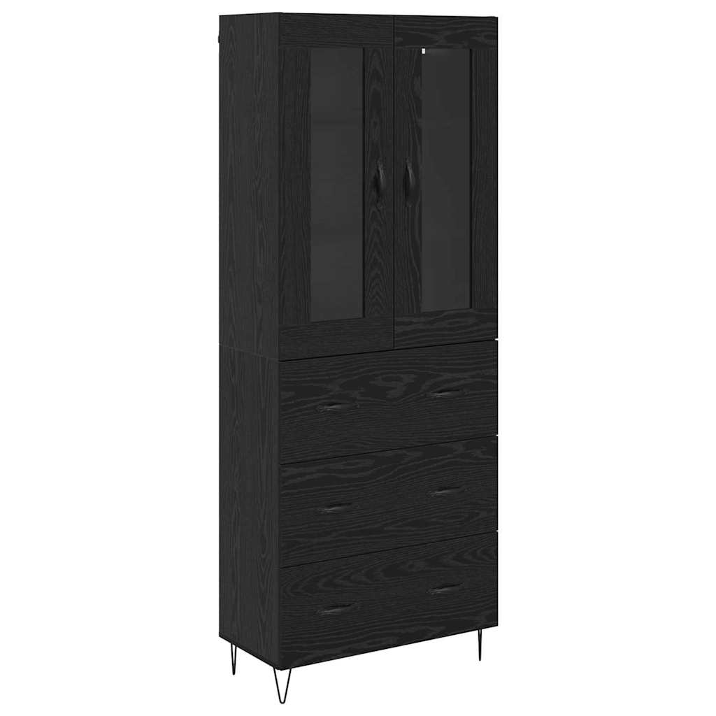 Highboard in Black Oak Look 69.5 x 34 x 90 cm Engineered Wood