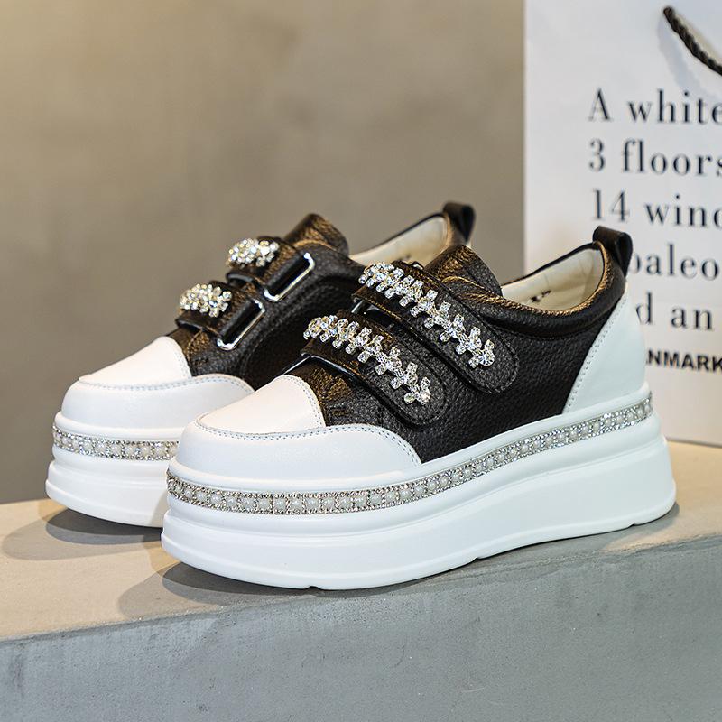 

7CM Platform Rhinestone Women Casual Shoes Hook Loop Platform Wedge Women Fashion Sneakers Spring Autumn Warm Winter Shoes 39 чёрный