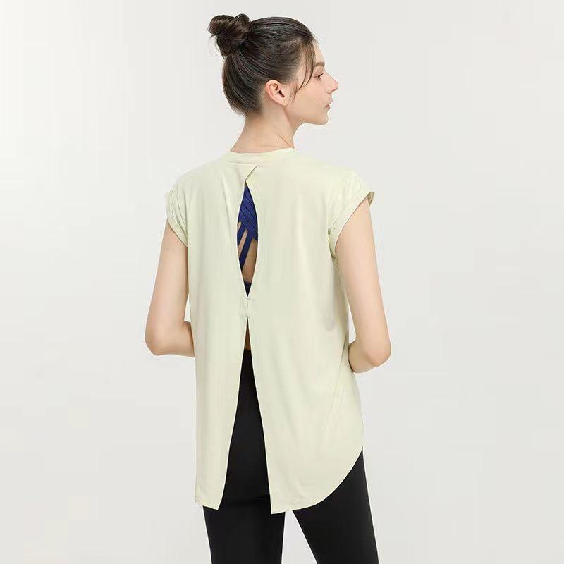 

New Arrival Elegant Yoga T-shirt Quick-Drying Exercise Short Sleeves Fashion Sexy Beauty Back Tops Cut Out Workout Clothes for Women Essence Green S