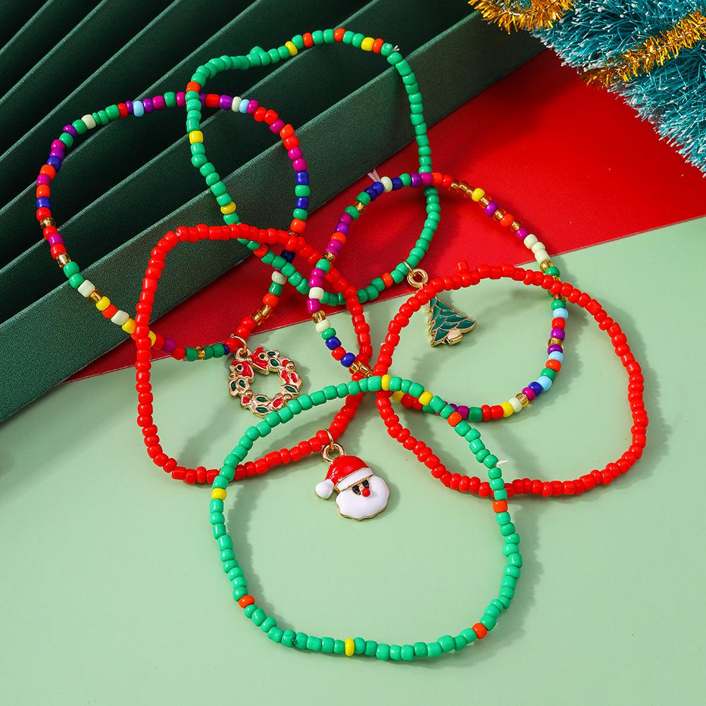 European & American Cross-border Christmas Miyuki Beaded Bracelet Set - Christmas Tree & Santa Claus Theme
