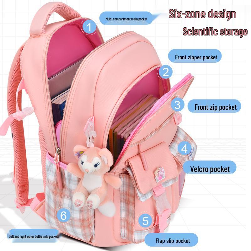 Girls' Trendy Lightweight Backpack: Spine-Protective, Double Shoulder Design for Grades 3-6