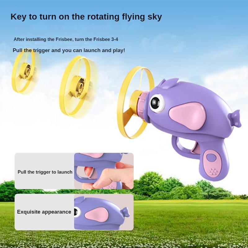 Children Saucer Launcher Pistol Outdoor Spinning Top Toys Flying Disc Bamboo Dragonfly Ejection Luminous Gyroscope Gun