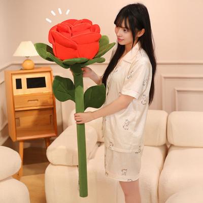 Rose Plush Toy Large Realistic Flower Pillow Decor Stuffed Animal Soft Hugging Cushion for Valentine's Day
