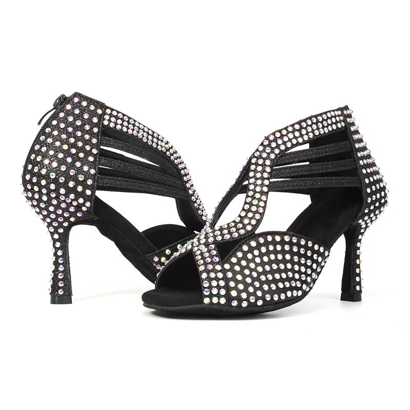 Scarpe da Ballo Latino con Strass Suola Morbida Donna Scarpe da Ballo di Piazza per Feste Tacco 90mm