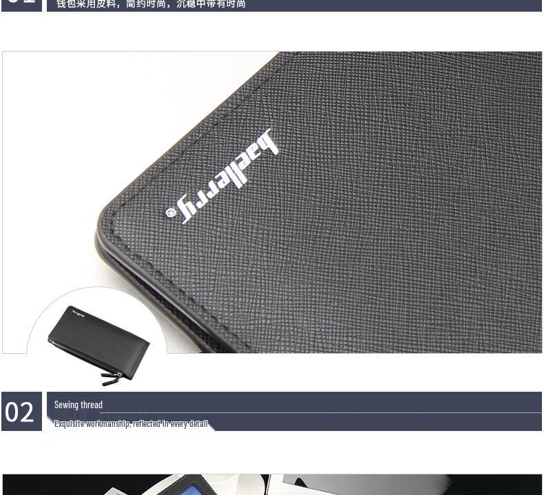 Baellerry Men's Long Wallet: European & American Style, Cross Pattern, Multi-Card Holder, Zipper Design.