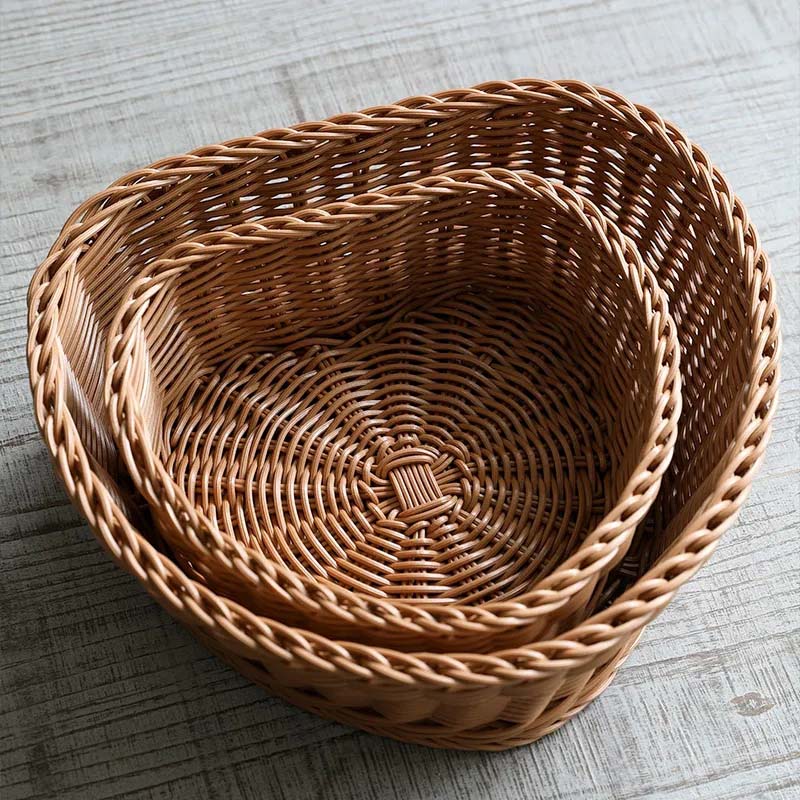 Imitation Rattan Desktop Fruit Plate Snack Candy Basket Festive Dried Fruit Melon Seed Plate Heart-shaped Living Room Storage Basket Vegetable Plate