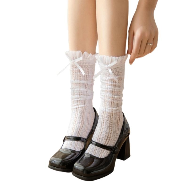 Womens Calf Socks, Sweet Girl Lace Ruffle Knee Socks Fashion Ladies Girl Princess Mesh Socks Japanese Stockings