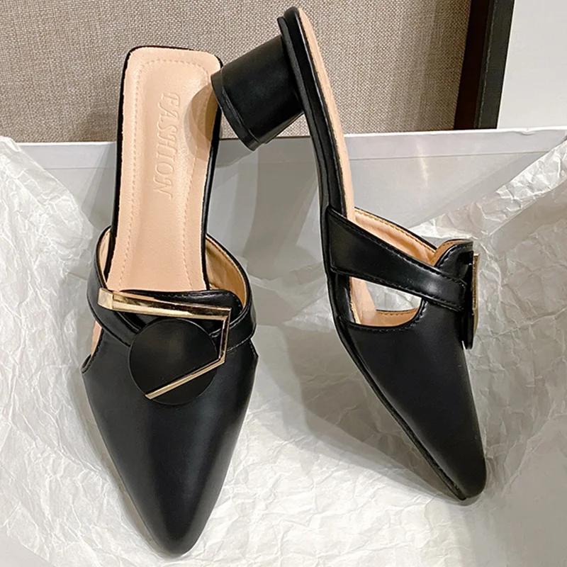 Women High Heels Slippers Pointed Toe Mules Shoes Elegant Pumps Woman Sandals 2025 Summer Dress Walking Female Zapatos