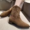 Fashion Women's Fashion Pointed Toe Set Suede Embroidery Non-slip Comfortable Short Boots Fall New Low Heel Boots