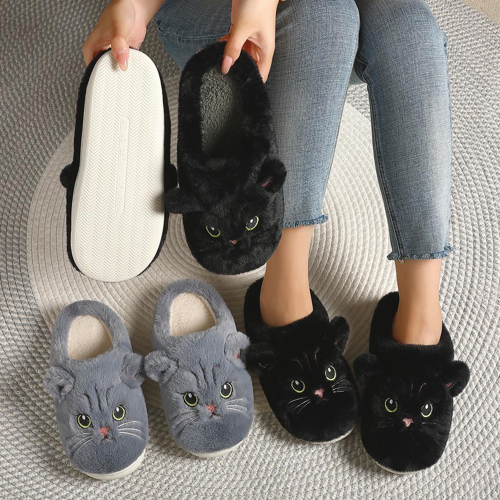 Baotou cotton slippers cute kitten cartoon home thickened warm plush soft bottom non-slip cotton mop