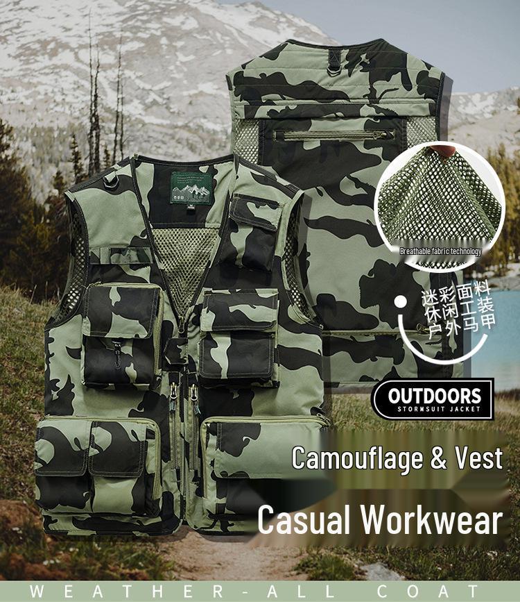 Men's Camouflage Mesh Photography Vest – Lightweight, Multi-Pocket for Outdoor, Fishing, and Casual Wear.