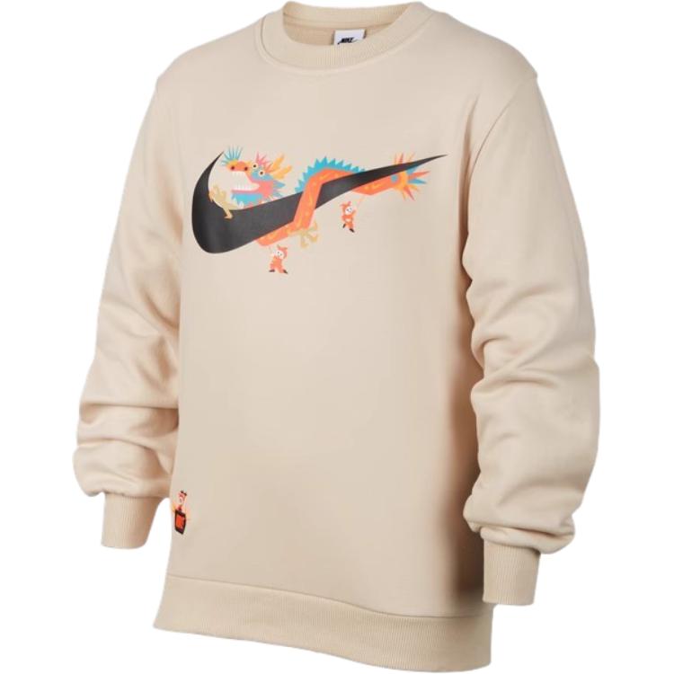 

Nike Sweatshirt With Brand Logo Printed Animal Pattern Ribbed Crew Neck Casual Pullover Kids Sweatshirts Beige HF6690-126 L