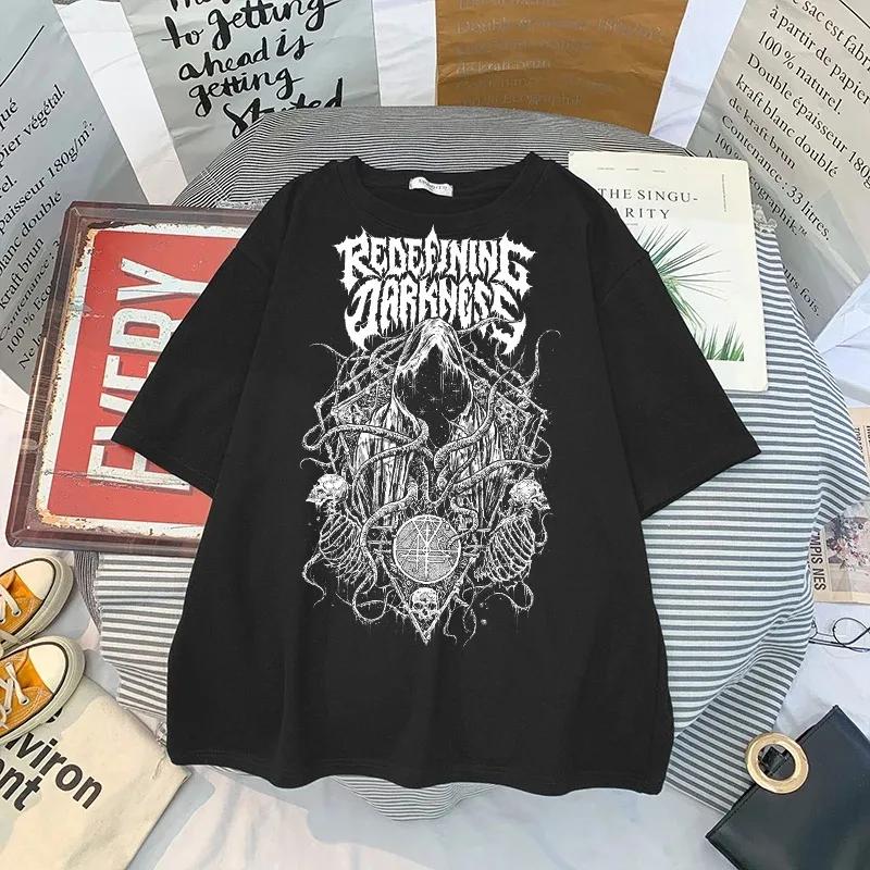 T Shirt Skull Print Gothic Streetwear Summer Loose Men Women T-shirt Punk Dark Grunge Top Harajuku Y2k Clothing
