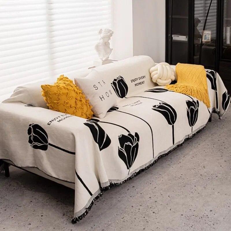 

Черно-белый чехол для дивана, полотенце для дивана, синель, универсальный чехол для дивана, коврик для домашних животных, диван для гостиной, пыленепроницаемый чехол для дивана