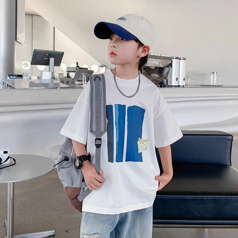 Boys Summer Cotton Short Sleeve T Shirt Breathable Round Neck Casual Top for Kids