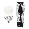 1011 Europäisches und amerikanisches neues Bikini-Blumen-Dekorationsdruck-Split-Badeanzug- und Wickelrock-Set 1111