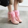 Bowknot Princess Boots Women Heel Pumps Winter Warm Fur Girls Wedding Party Shoes Uniform Lolita Party Cosplay Boots Size 29-43
