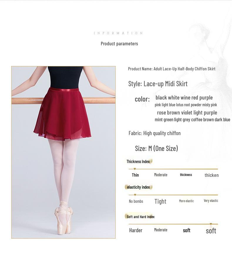 Chiffon-Netzstoff Ballett-Tanzrock für Erwachsene - Mittellang, Großer Schwung, Zum Binden, Einteilig