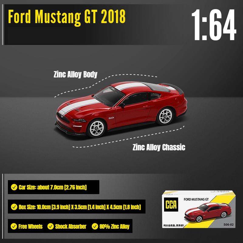 1/64 Ford Mustang GT Miniaturní model CCA MSZ 3" Zinková slitina Hračka Auto Vozidlo Volná kola Kovový odlitek Kolekce Dárek pro děti