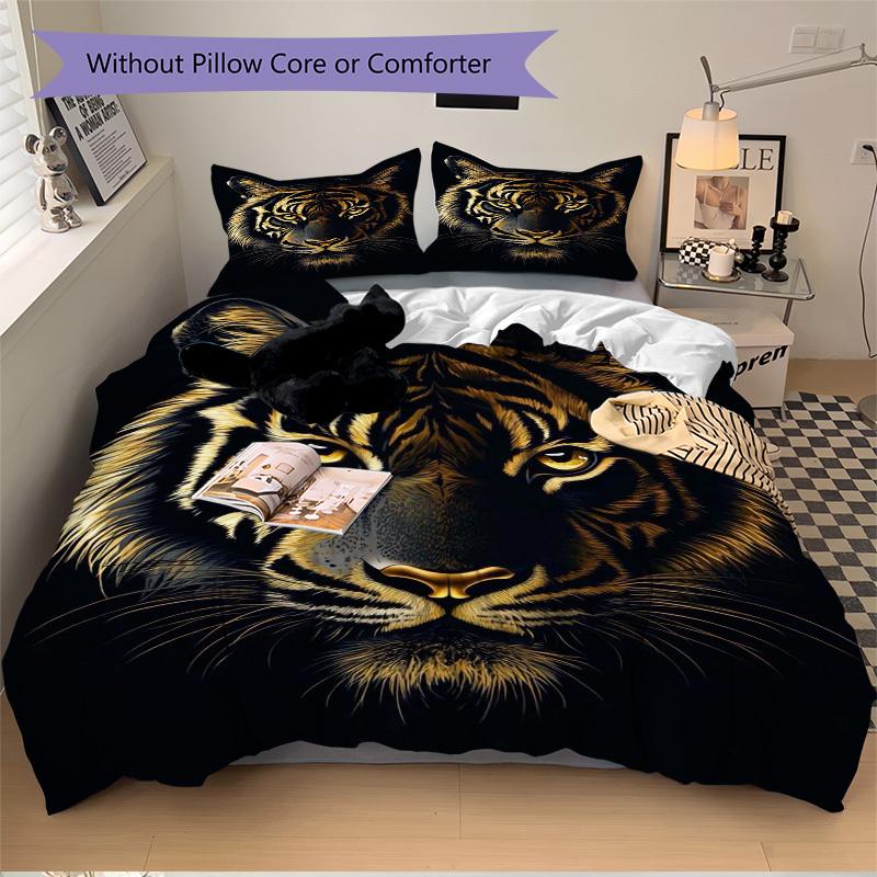 3pcs Golden Tiger Bedding Set - Includes One Quilt Cover and Two Pillowcases (No Core) - Home Decor, Festival Gift, Polyester Fabric, Anime
