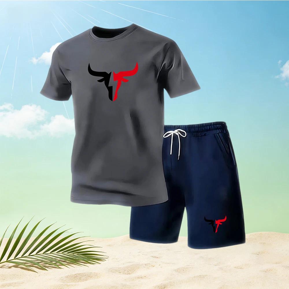 2026 Summer Men's Quick Drying Short Sleeved T-shirt and Shorts Set Urban Street Fashion Running Sports Two Piece Set Hot Sale