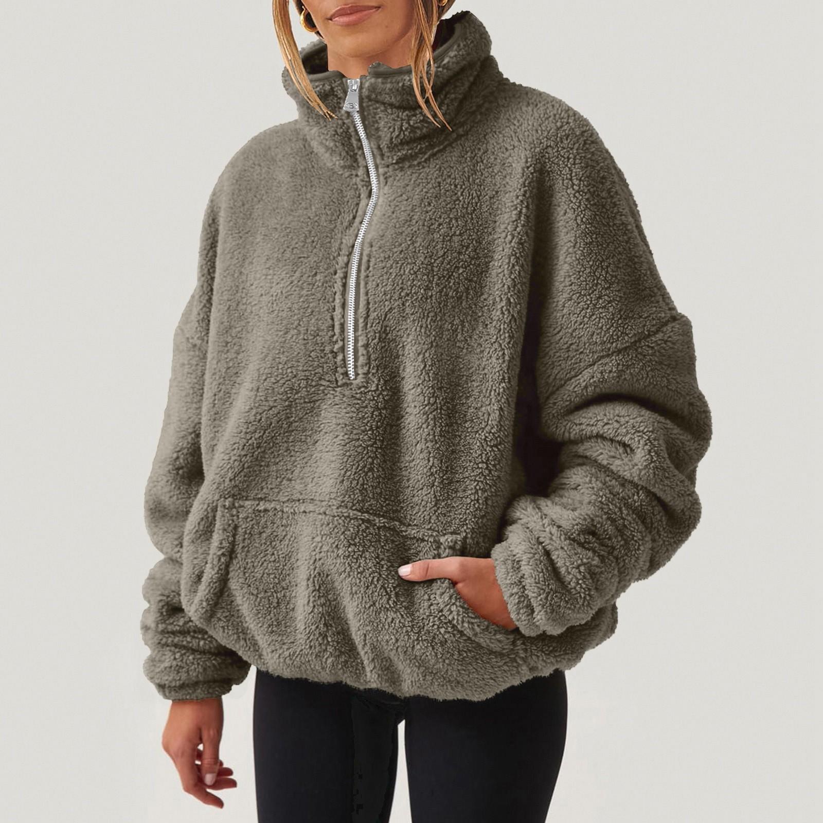 

Женская плюшевая толстовка, женская модная повседневная толстая толстая толстовка с капюшоном и молнией с длинными рукавами и карманами на шнурке M