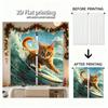 Piece Set High Definition Digital Printed Curtainsorange Tabby Cat Surfing Wave Colorful Vibrant Dynamichome Decoration Curtain Polyester