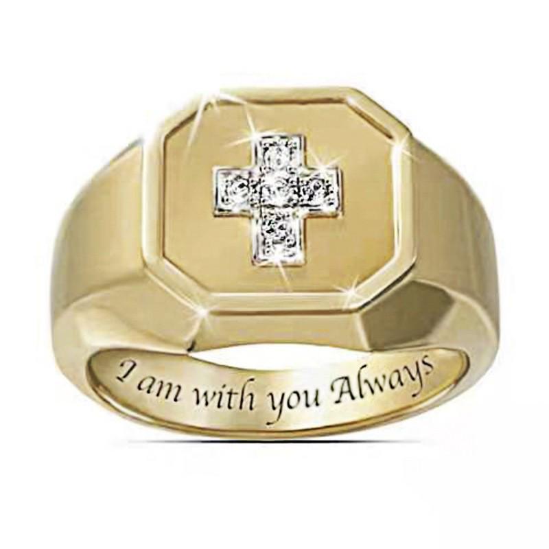 Chenrui Inlaid Rhinestone Cross Gold Ring - European & American Style Jewelry