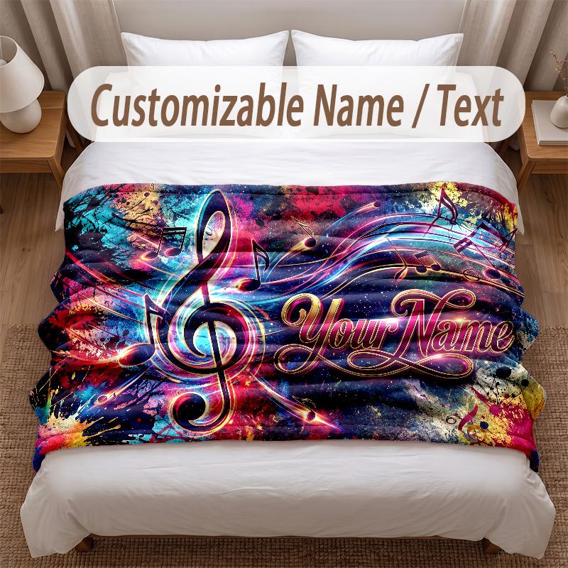 Music General Theme Soft Blanket Personalized Custom Name Text Print Warm Blanket Home Sofa Bedroom Decor