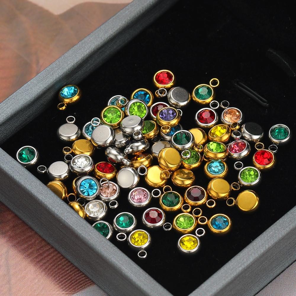 20pcs Stainless Steel 6mm Zircon 12 Months Birthstone Charms Beads for DIY Jewelry Necklace Bracelet Findings Earrings Making