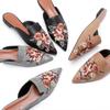 Fashion Embroider Flower Shoes 2025 Women Flat Slippers Plaid Pointed Toe Mules Ladies Street Slip On Sandals Pantufa Luxury Shoes Mujer