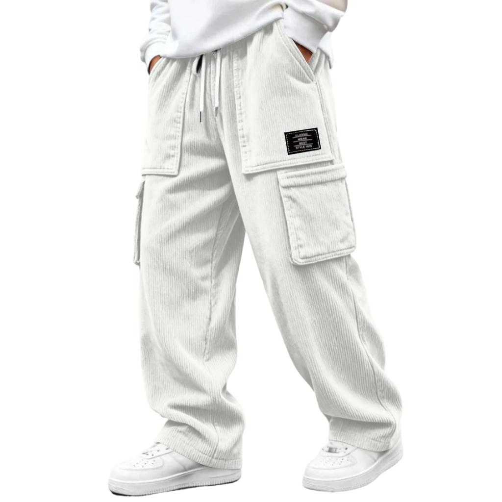 Men's Corduroy Pants with 4 Pockets and Waist, Casual Trousers