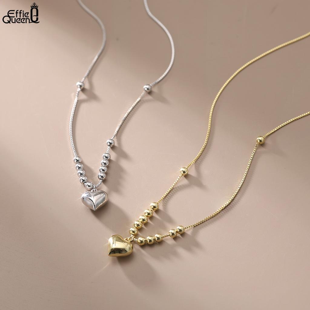 Effie Queen Love Heart Pendant Necklace 925 Sterling Silver Design Wedding Party Simple Heart Bone Chain Choker Jewelry APN49