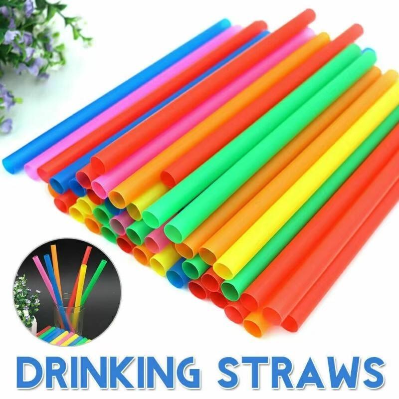 100 Stück/Beutel Breite Große Einwegstrohhalme Bunte Plastik-Trinkhalme Hochzeitsparty Geburtstag Milchtee Saftstrohhalme Bar-Zubehör