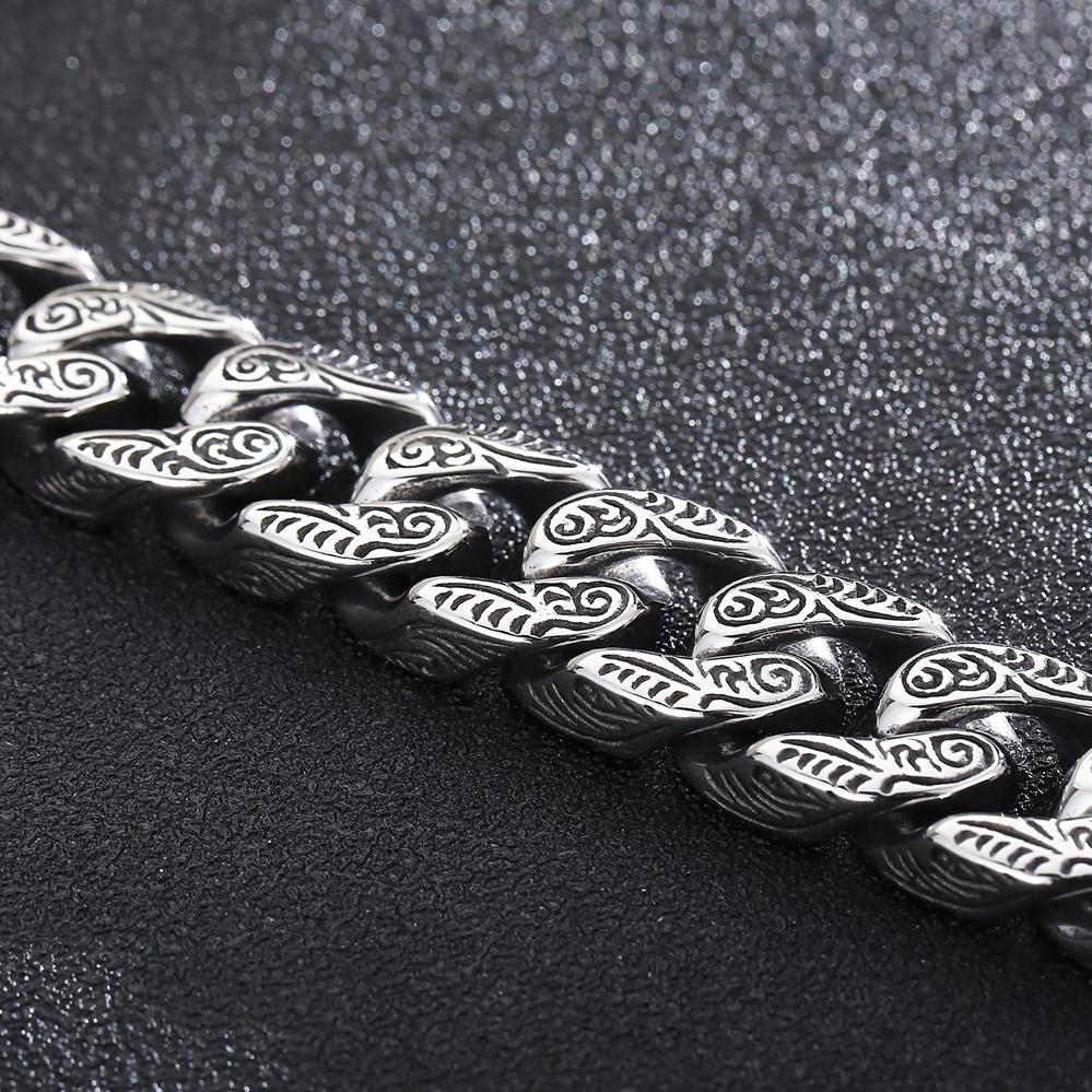 Cool Snake Head Bracelet Men's for Man Male Arm Rings Vintage 15MM Stainless Steel Curb Cuban Link Chain Bikers Jewelry