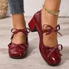 Fashion Elegant Bow Decor Mary Jane High Heels for Women Patent Leather Chunky Heel Pumps Ladies Summer Fashion Ankle Strap Dress Shoes