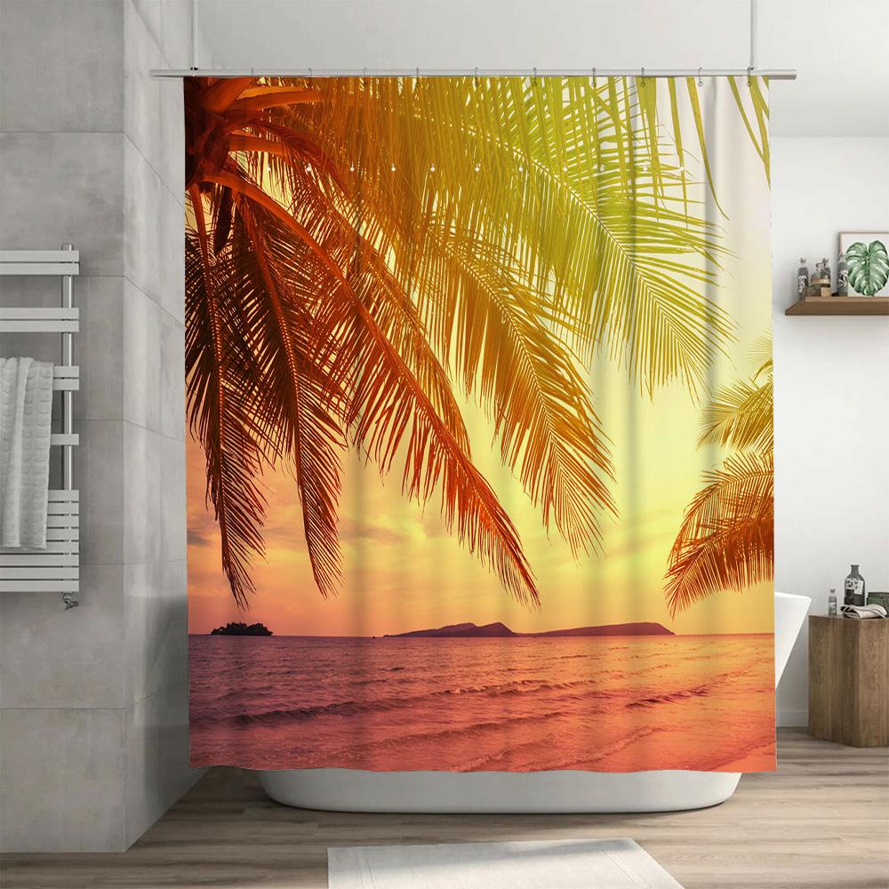 Summer Paradise Shower Curtain Palm Tree Print for Bathroom Decor Beachfront Vibe Coastal Style Home Decoration
